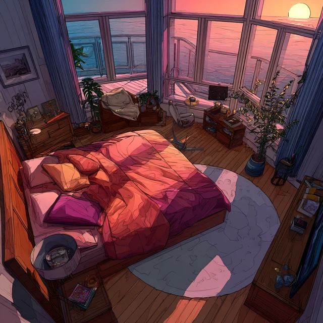 Sunset Bedroom: Lovers Retreat, Top Down View