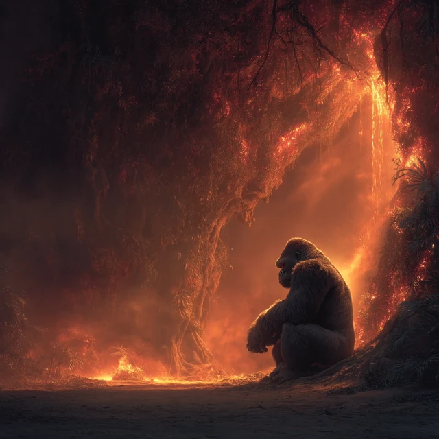 Gorilla Facing Lava Dramatic Illustration