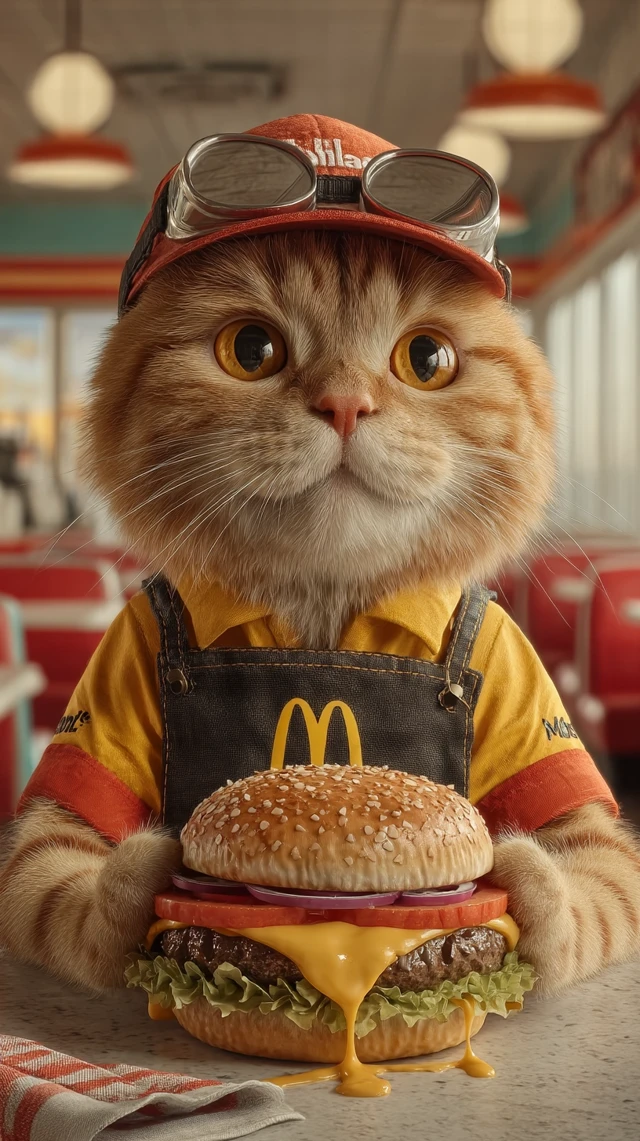 McDonalds Cat: A Feline Employee Ready for Burger Time!