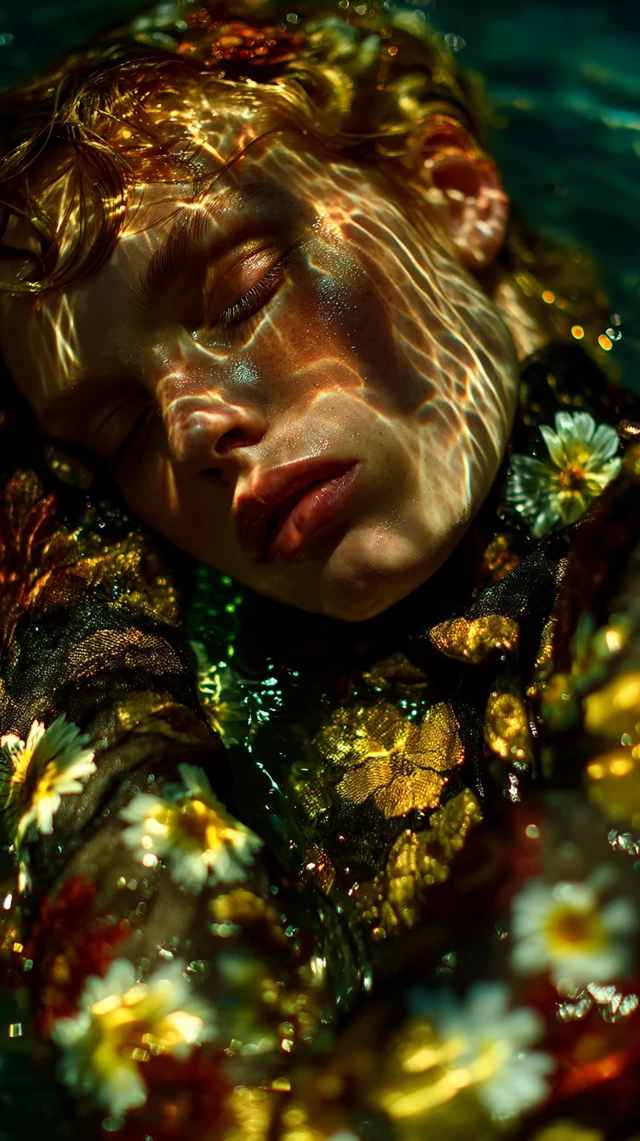 Surreal Woman Floating in Floral Dream