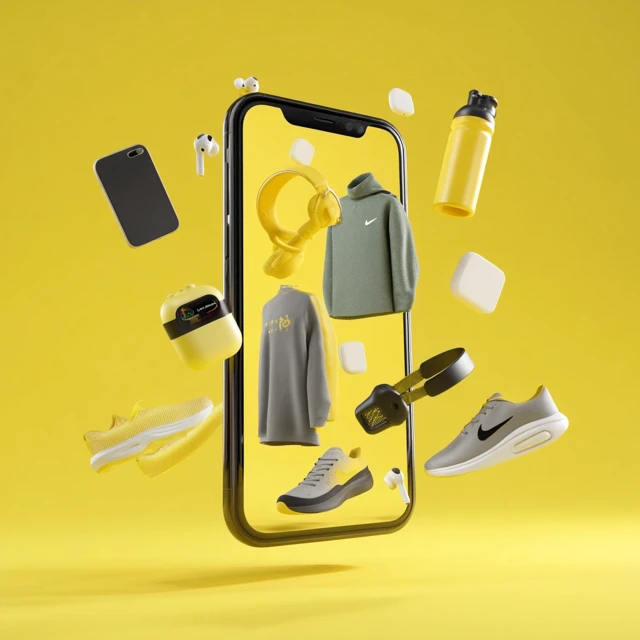 Sportswear Accessories Emerging from Phone 3D Render