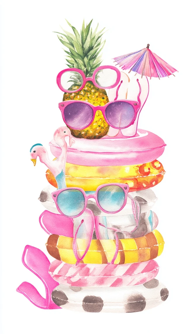 Watercolor Pool Party Decorations Illustration