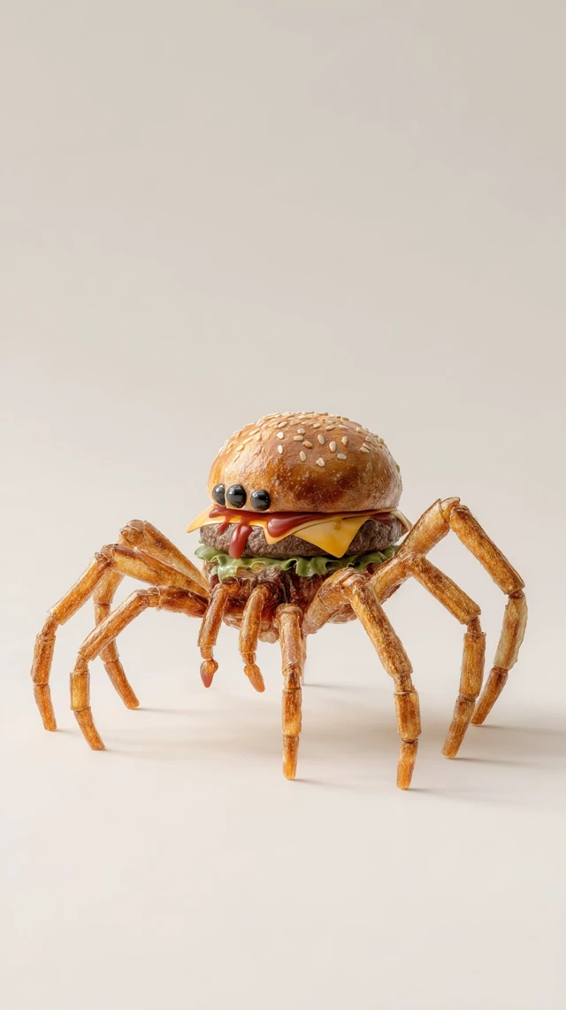 Hamburger Spider Surreal Food Art Illustration