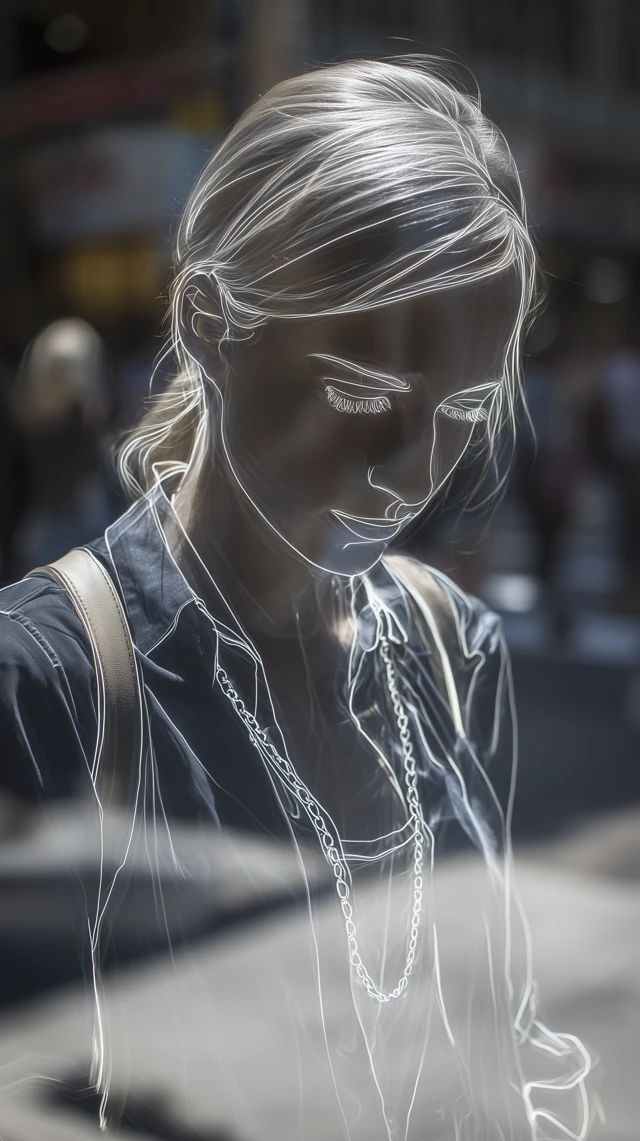 Girl in Cityscape: Photorealistic Outline
