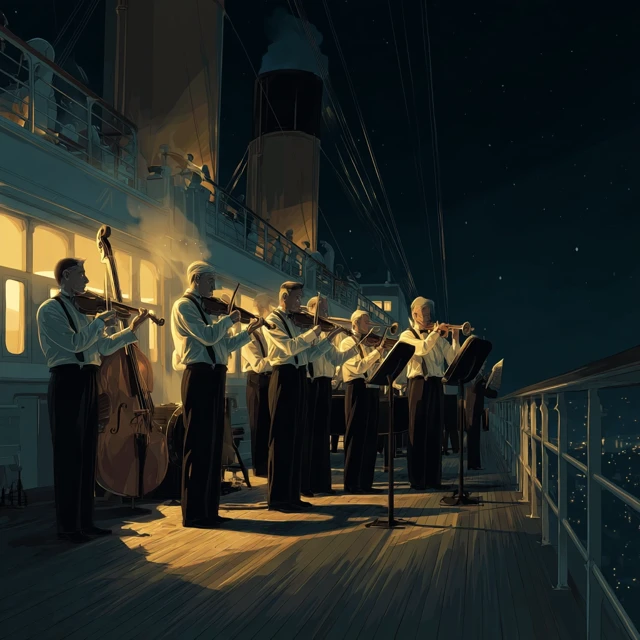 Titanic Orchestra: Musicians on Deck at Night
