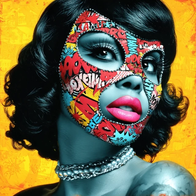 Woman in Mask Comic Book Art Portrait