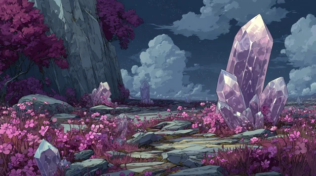 Anime Fantasy Landscape Crystal Flowers Digital Art