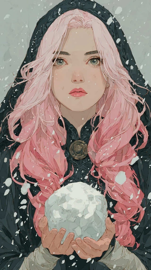 Woman with Pink Hair in Snow