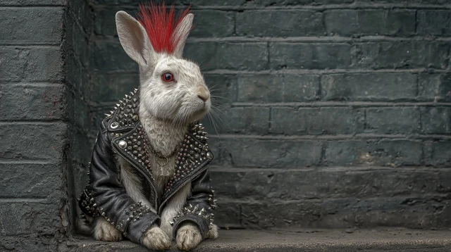 Punk Bunny with Spiked Jacket Cool Illustration
