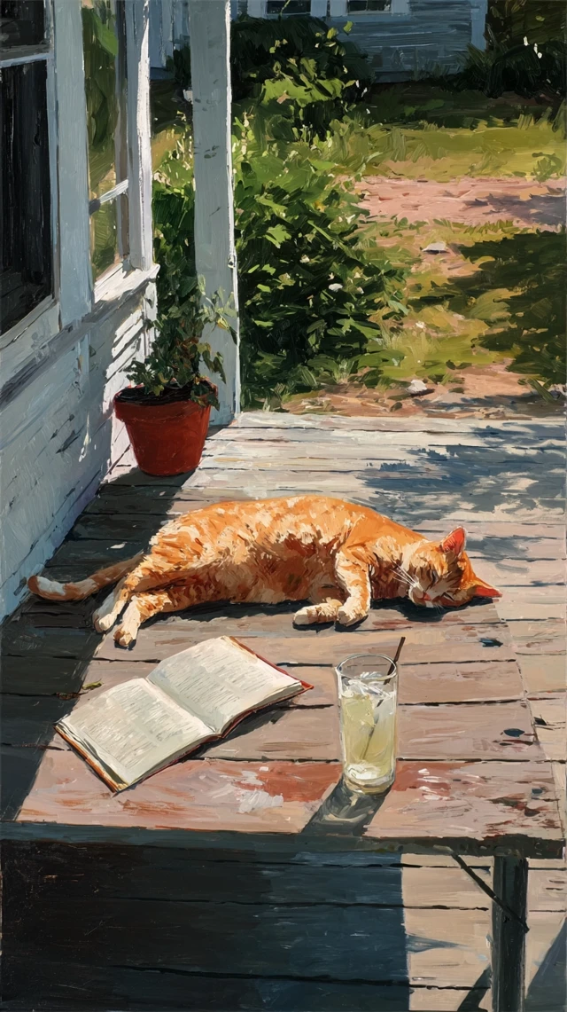 Orange Cat Lemonade and a Book Summer Scene