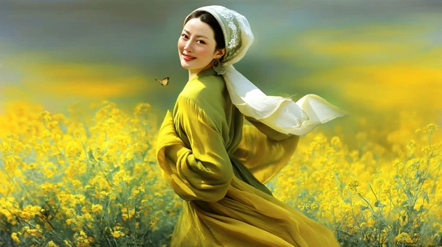 Spring Bloom Woman in Field