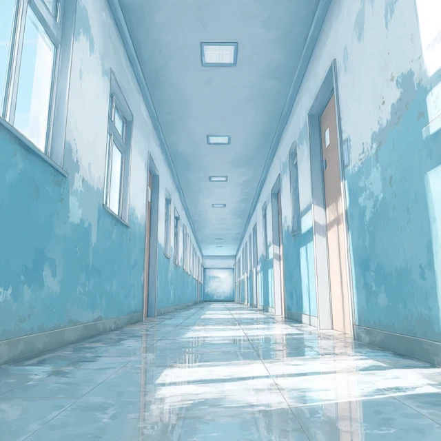 Hospital Corridor in Blue Hues