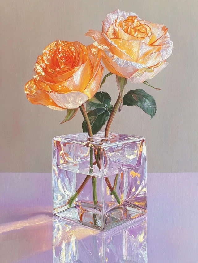 Roses in a Glass Cube