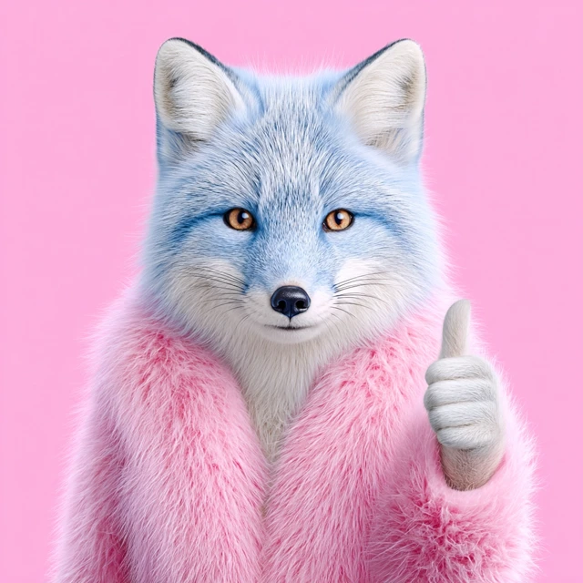 Cute Blue Fox Female Character Thumbs Up Pink Outfit