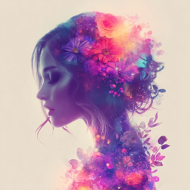 Woman and Flowers Double Exposure Art