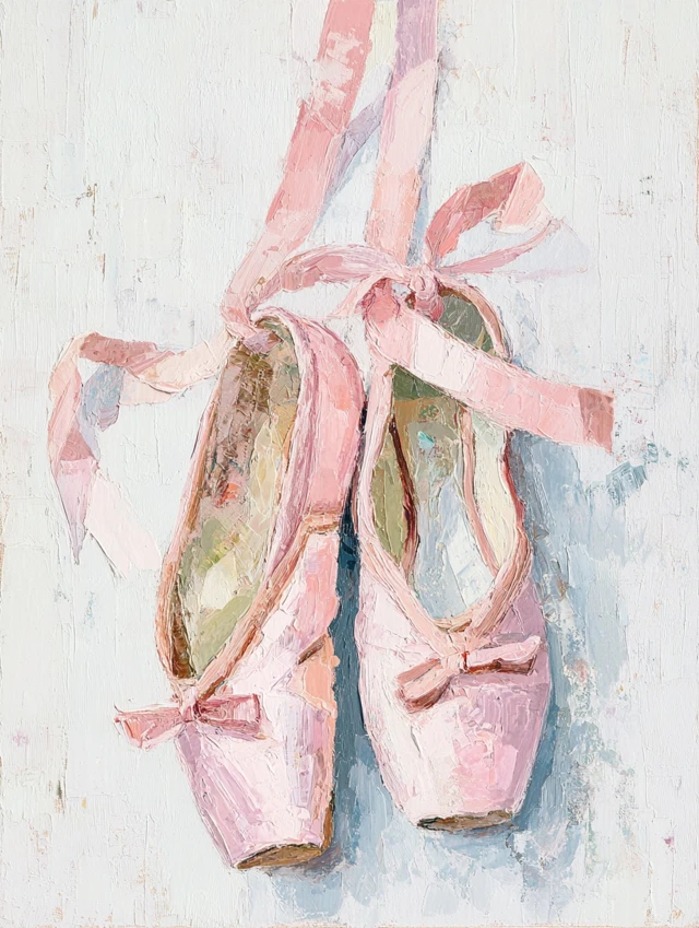 Pink Pointe Shoes Oil Painting Art