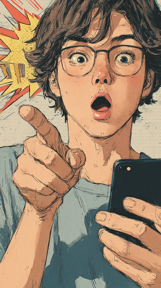 Surprised Young Person Pointing Illustration