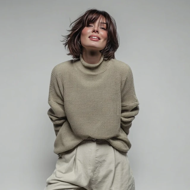 Woman in Jumper Smiling Studio Portrait