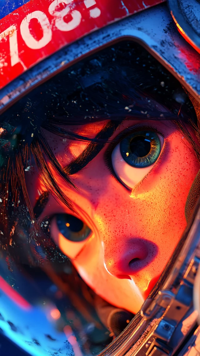 Astronaut in Space: Close-up of Asian Female