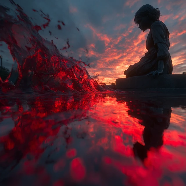 Statue of Girl with Red Liquid 3D Render
