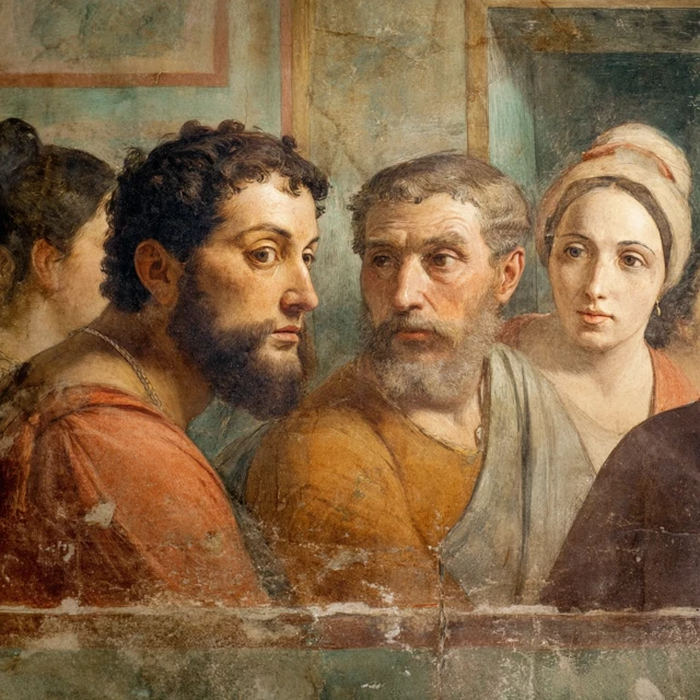 Ancient Roman Fresco Suspicious Figures