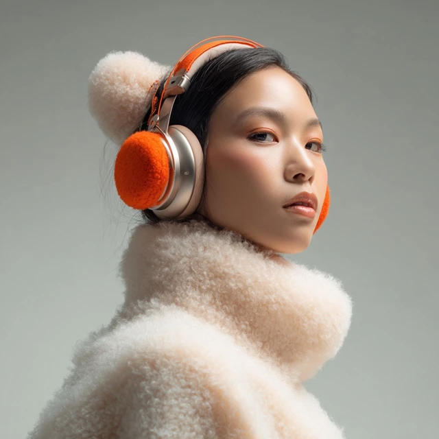 Retro Headphones on Asian Girl Product Shot Sony Minimal Design