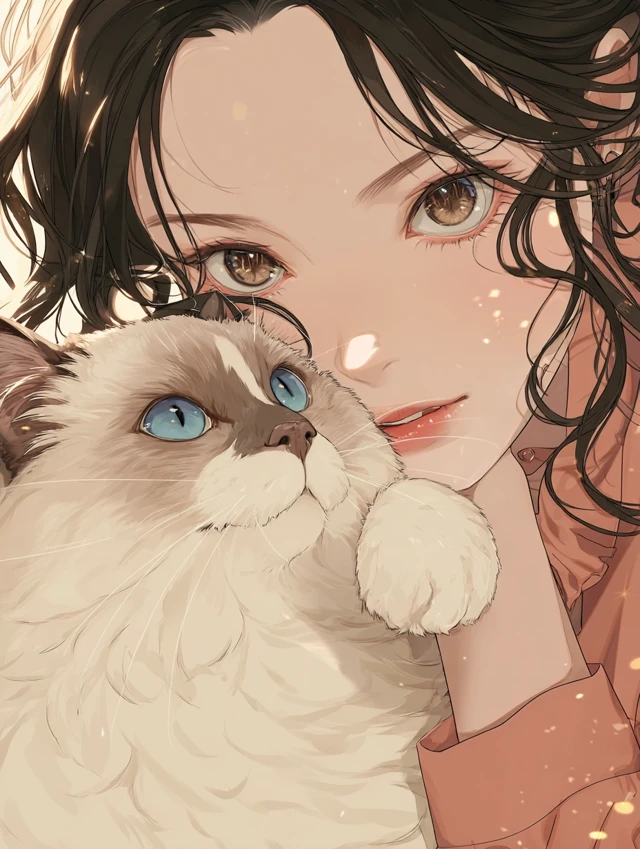 Anime Girl and Cat Portrait