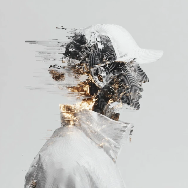 Abstract Metallic Figure Art with Gold and Silver