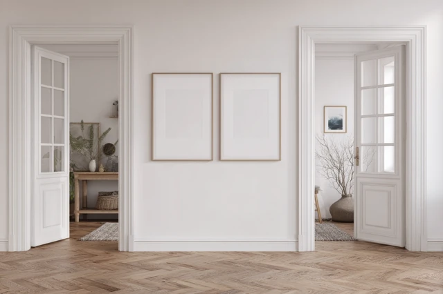 Scandinavian Rustic Room Design with Portrait Frames
