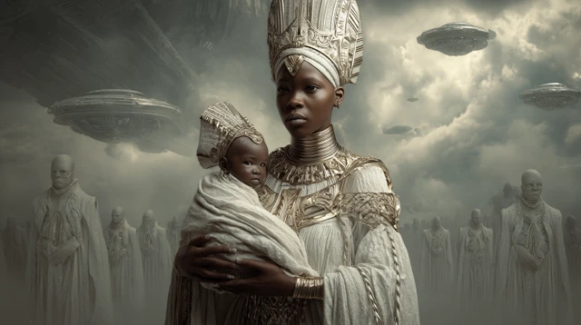 Ancient Mother and Child in Space