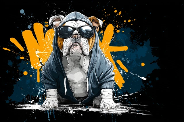 Cool Bulldog in Hoodie Graffiti Urban Cartoon Art