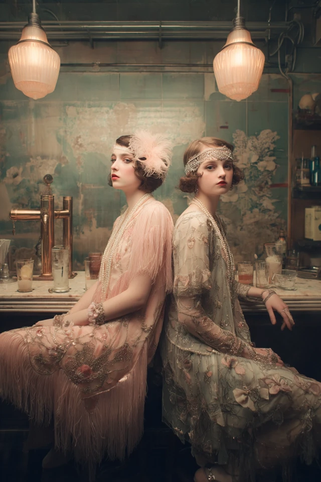 Flapper Girls in a Basement Bar Retro Portrait