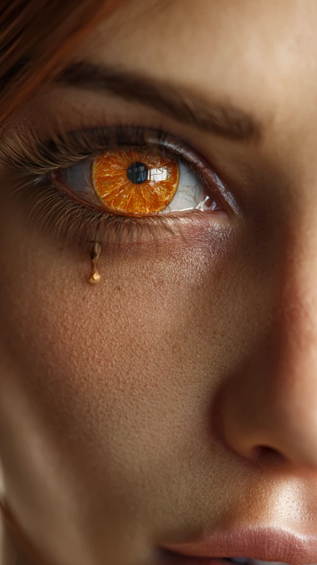 Orange Eye Tear Close Up Hyperrealism