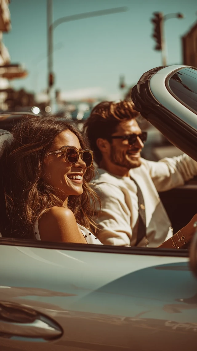 Happy Couple in Convertible Summer Fun and Freedom