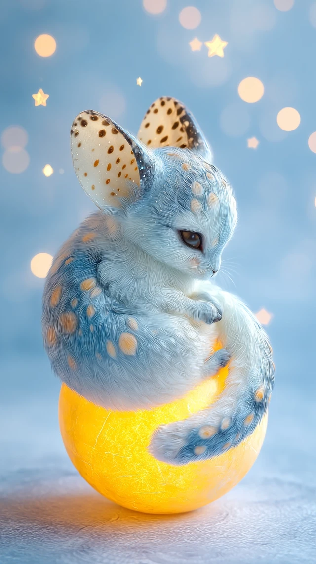 Dreamy Creature Resting on a Glowing Orb