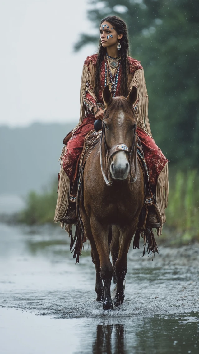 Native American Warrior Woman on Horseback