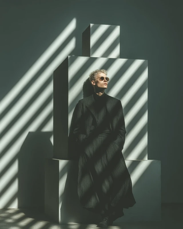 Vogue Editorial Fashion Portrait with Geometric Shadows