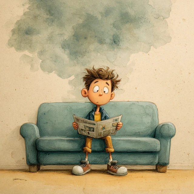 Boy Reading News Watercolor Illustration
