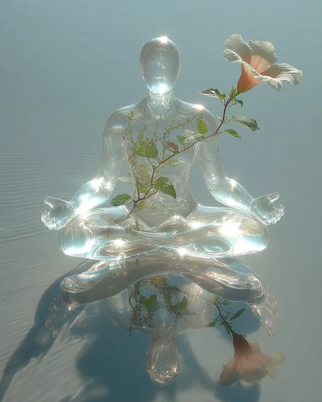 Meditative Figure Blooming Flower Serene Reflection