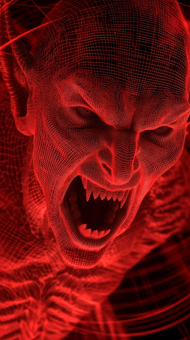 Demonic Vampire in Wireframe Red Light