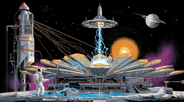 Lunar Power Station Retro Futuristic Space Art