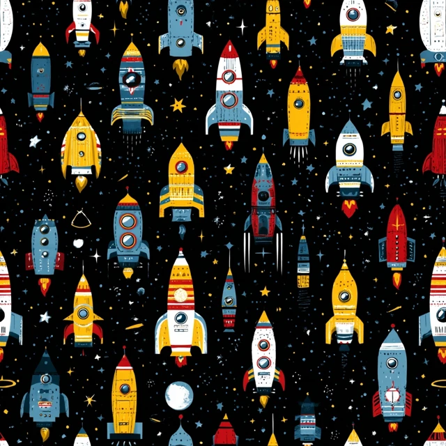 Space Rockets Seamless Pattern Illustration