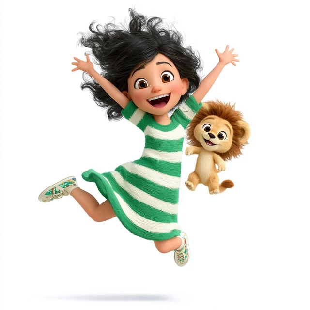 Pixar Girl and Lion Cub Jumping for Joy