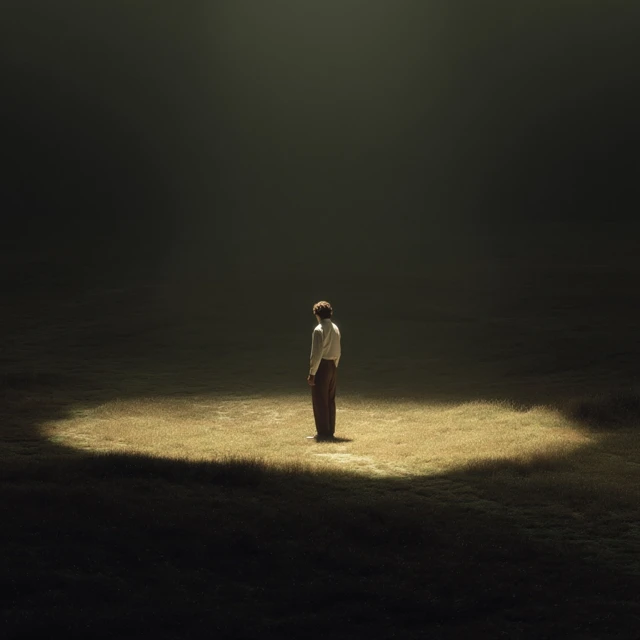 Man in Spotlight Contemplative Night Scene