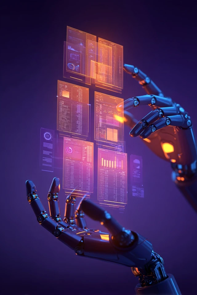 AI Data Management Robotic Hands Futuristic Tech