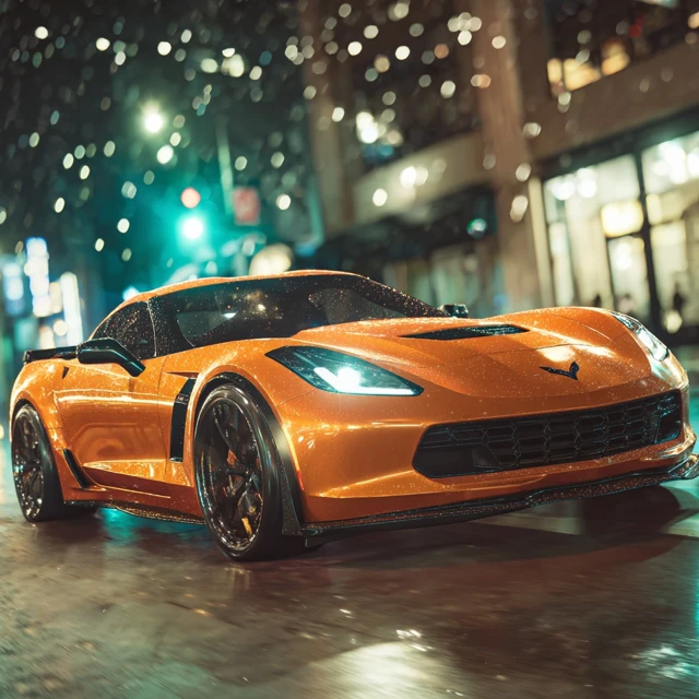 Corvette in Downtown LA at Night Album Cover Art