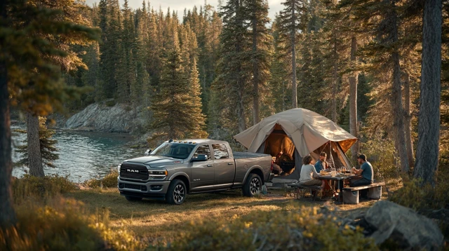 Family Camping Adventure Dodge Ram Lakeside Forest