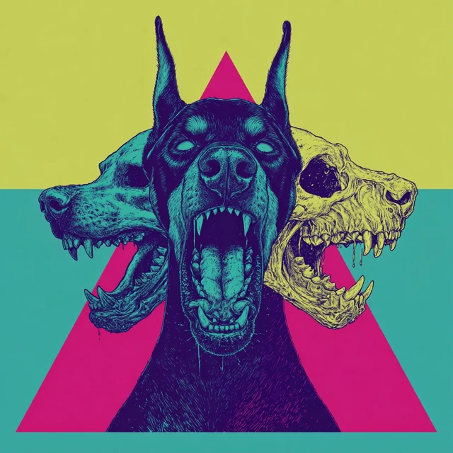Three Headed Doberman Pinscher Graphic Horror Design