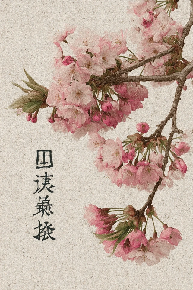 Japanese Cherry Blossoms Retro Art