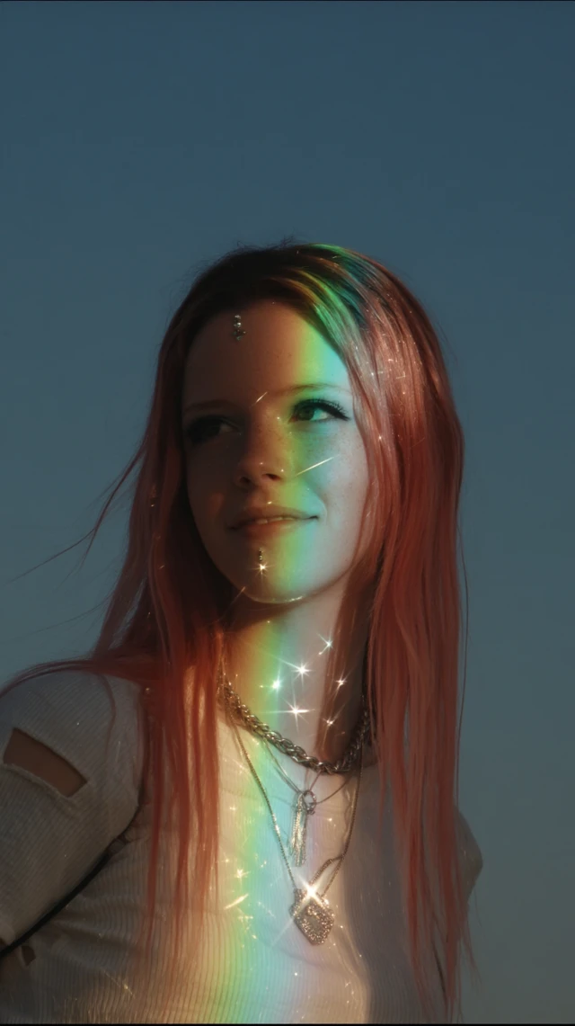 Woman with Rainbow Hair Smiling Portrait